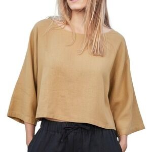 Opia Linen Yellow Golden Relaxed Fit Cropped Top M L Long Sleeve